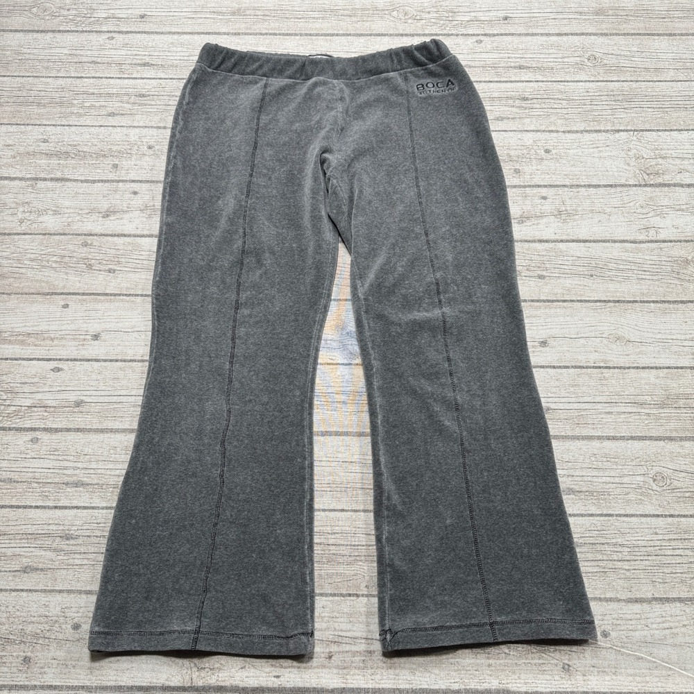 Boca Authentic Pants Women's XL Gray Mineral Wash Knit Wide Leg Baggy Fit Lounge